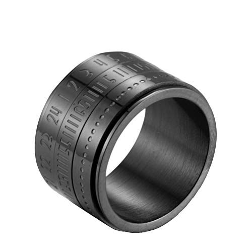 OAKKY Herren 14MM Breite Glücklich Würfel Arabische Lieder Spinner Ring Rostfreier Stahl Drehbar Kalender Uhr Biker Band Schwarz Größe 60 (19.1) von OAKKY
