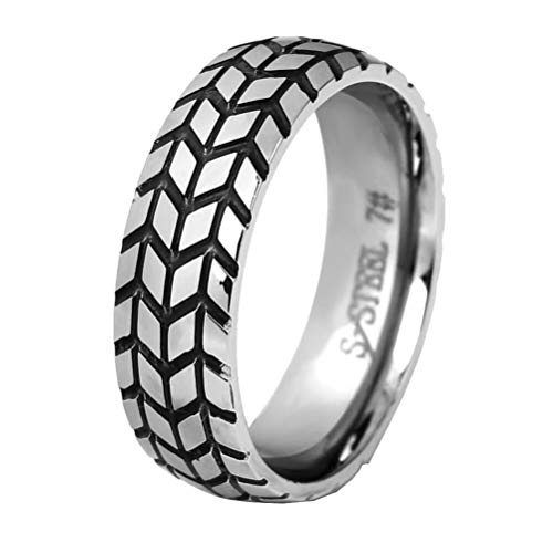 OAKKY Herren 6mm Reifenprofil Gerillt Biker Ring Edelstahl Gothic Punk Motorrad Stil Verlobungs-Eheringe Silber Größe 62 (19.7) von OAKKY