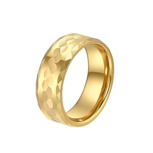 OAKKY Herren 8mm Wolframstahl Gehämmert Kuppelringe Verlobungsring Ehering Gold Größe 54 (17.2) von OAKKY