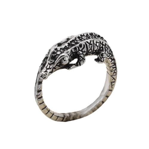 OAKKY Herren Creative Herrschsüchtig Krokodil Biker Ring Edelstahl ohne Zirkon Alligator Wrap Shape Wild Animal Charm Silber Größe 57 (18.1) von OAKKY