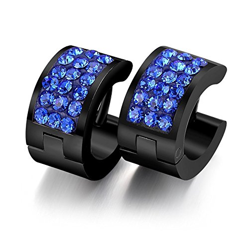 OAKKY Herren Damen Bunt Kristall Schwarz Rostfreier Stahl Stud Hoop Ohrringe Punk Rock, Licht Blau OAKKY Herren Damen Bunt Kristall Schwarz Rostfreier Stahl Stud Hoop Ohrringe Punk Rock, Licht Blau von OAKKY