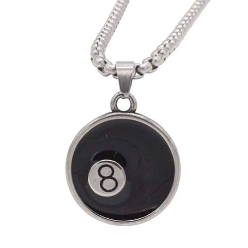 OAKKY Herren Damen Cool Retro Hip Hop Rock Billard Nummer 8 Kugel Siegel Glücks-Gothic Anhänger Halskette Edelstahl OAKKY Herren Damen Cool Retro Hip Hop Rock Billard Nummer 8 Kugel Siegel Glücks-Gothic Anhänger Halskette Edelstahl von OAKKY