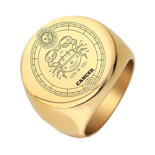 OAKKY Herren Damen Edelstahl 22mm Rund Tierkreis Tier Ring Hochzeit Verlobung Statement Schmuck Gold Krebs Größe 70 (22.3) von OAKKY