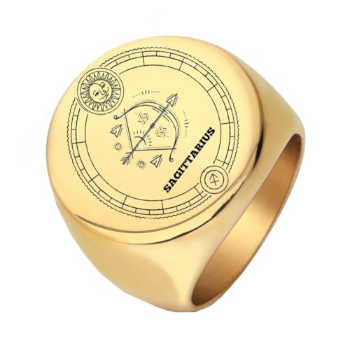 OAKKY Herren Damen Edelstahl 22mm Rund Tierkreis Tier Ring Hochzeit Verlobung Statement Schmuck Gold Schütze Größe 65 (20.7) von OAKKY