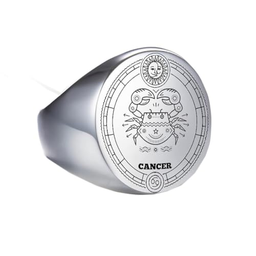 OAKKY Herren Damen Edelstahl 22mm Rund Tierkreis Tier Ring Hochzeit Verlobung Statement Schmuck Silber Krebs Größe 65 (20.7) von OAKKY
