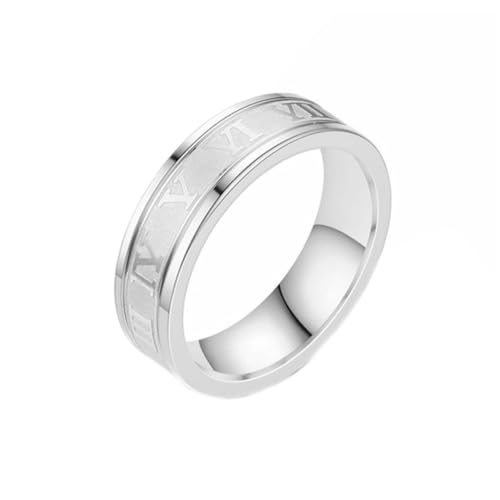OAKKY Herren Damen Edelstahl 6MM Römische Ziffer graviertes Paar Ehering Titan Stapelbares Fingerband Silber Größe 60 (19.1) von OAKKY