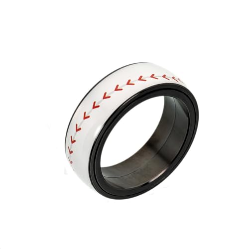OAKKY Herren Damen Edelstahl Basketball Fußball Baseball Rugby Drehbarer Ring Sport Souvenir Geschenke Schmuck für Ihn Baseball Größe 57 (18.1) von OAKKY