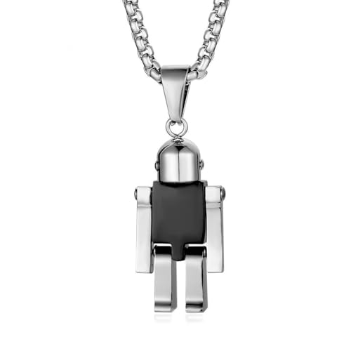 OAKKY Herren Damen Edelstahl Charm Beweglicher Roboter Anhänger Halskette Trendig Hip Hop Gothic Biker Schmuck Schwarz von OAKKY