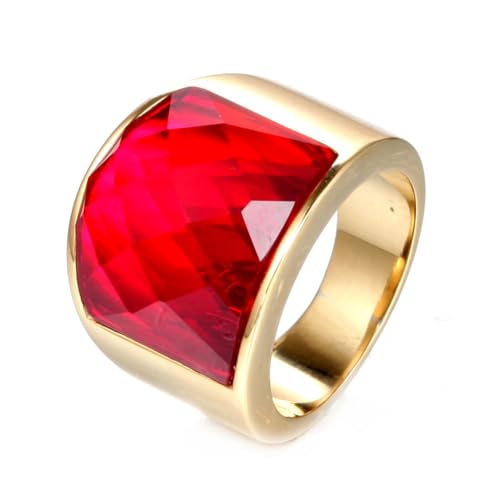 OAKKY Herren Damen Edelstahl Charmanter Geschliffener Opal Edelstein Großer Achat Glas Kristall Ehering Zirisch Ziron Biker Band Gold Rot Stein Größe 62 (19.7) von OAKKY