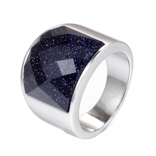 OAKKY Herren Damen Edelstahl Charmanter Geschliffener Opal Edelstein Großer Achat Glas Kristall Ehering Zirisch Ziron Biker Band Silber Sandblau Stein Größe 68 (21.6) von OAKKY