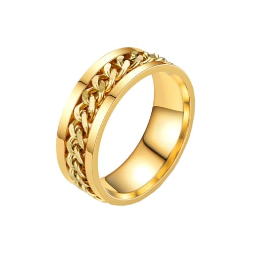 OAKKY Herren Damen Edelstahl Dominante Drehbare Kette Bier Flaschenöffner Fidget Worry Ring Gothic Motorrad Eheband Gold Größe 57 (18.1) von OAKKY