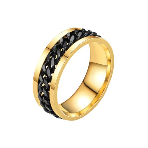 OAKKY Herren Damen Edelstahl Dominante Drehbare Kette Bier Flaschenöffner Fidget Worry Ring Gothic Motorrad Eheband Gold Schwarz Größe 57 (18.1) von OAKKY