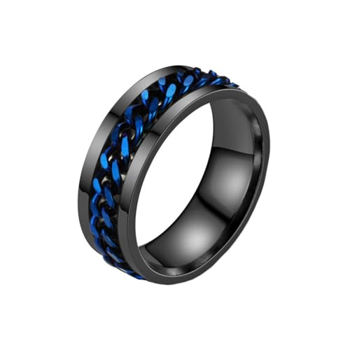 OAKKY Herren Damen Edelstahl Dominante Drehbare Kette Bier Flaschenöffner Fidget Worry Ring Gothic Motorrad Eheband Schwarz Blau Größe 60 (19.1) von OAKKY