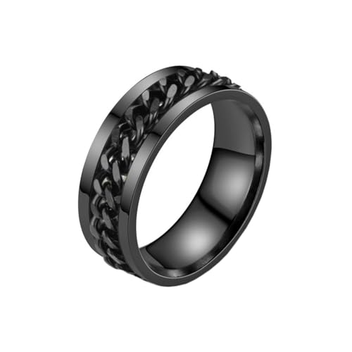 OAKKY Herren Damen Edelstahl Dominante Drehbare Kette Bier Flaschenöffner Fidget Worry Ring Gothic Motorrad Eheband Schwarz Größe 54 (17.2) von OAKKY