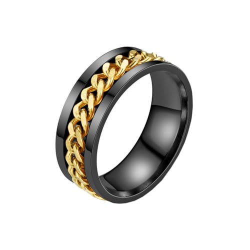 OAKKY Herren Damen Edelstahl Dominante Drehbare Kette Bier Flaschenöffner Fidget Worry Ring Gothic Motorrad Eheband Schwarzes Gold Größe 57 (18.1) von OAKKY
