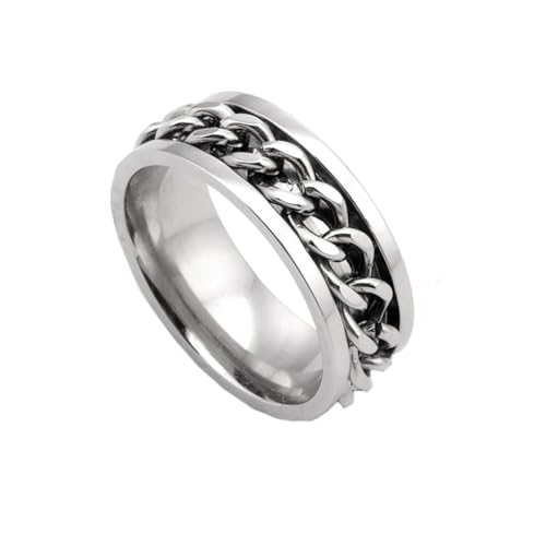 OAKKY Herren Damen Edelstahl Dominante Drehbare Kette Bier Flaschenöffner Fidget Worry Ring Gothic Motorrad Eheband Silber Größe 68 (21.6) von OAKKY