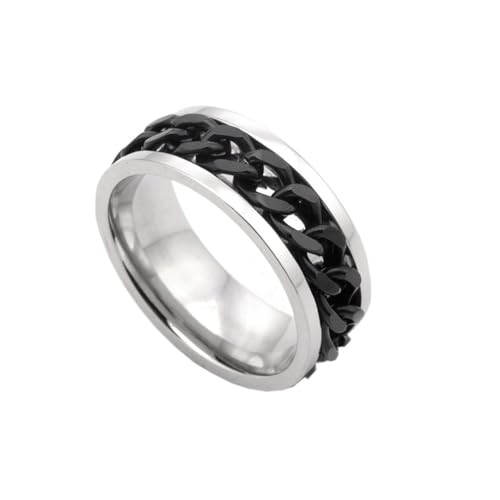OAKKY Herren Damen Edelstahl Dominante Drehbare Kette Bier Flaschenöffner Fidget Worry Ring Gothic Motorrad Eheband Silber Schwarz Größe 65 (20.7) von OAKKY