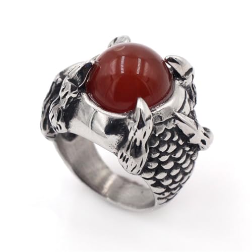 OAKKY Herren Damen Edelstahl Drachenklaue Ring mit Roten und Schwarzen Steinen Paar Geschenk Biker Punk Halloween Schmuck Rot Größe 65 (20.7) von OAKKY