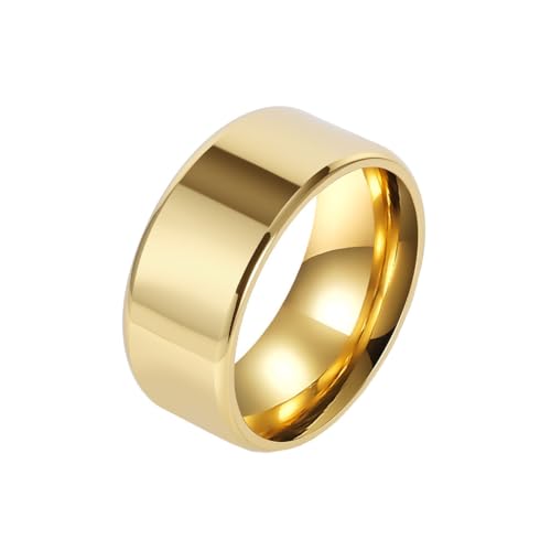 OAKKY Herren Damen Edelstahl Einfache Solide Doppelt Abgeschrägte Kante Bogen Glatt Poliert Paar Verlobungsring Charm Titan Schmuck 10MM Gold Größe 68 (21.6) von OAKKY