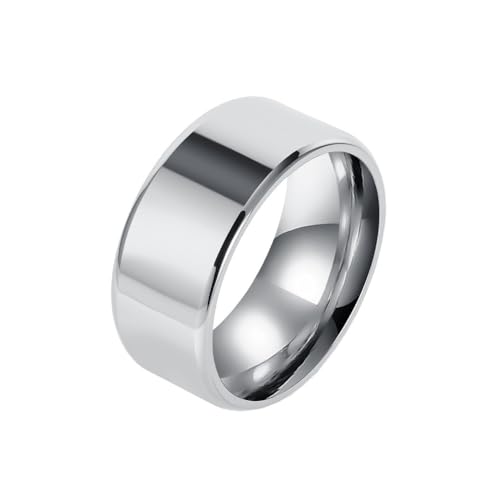 OAKKY Herren Damen Edelstahl Einfache Solide Doppelt Abgeschrägte Kante Bogen Glatt Poliert Paar Verlobungsring Charm Titan Schmuck 10MM Silber Größe 65 (20.7) von OAKKY