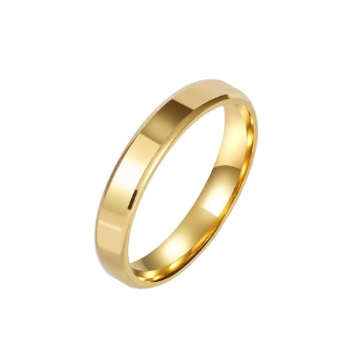 OAKKY Herren Damen Edelstahl Einfache Solide Doppelt Abgeschrägte Kante Bogen Glatt Poliert Paar Verlobungsring Charm Titan Schmuck 4MM Gold Größe 60 (19.1) von OAKKY