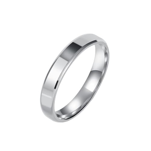 OAKKY Herren Damen Edelstahl Einfache Solide Doppelt Abgeschrägte Kante Bogen Glatt Poliert Paar Verlobungsring Charm Titan Schmuck 4MM Silber Größe 65 (20.7) von OAKKY