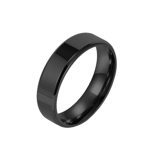 OAKKY Herren Damen Edelstahl Einfache Solide Doppelt Abgeschrägte Kante Bogen Glatt Poliert Paar Verlobungsring Charm Titan Schmuck 6MM Blau Größe 68 (21.6) von OAKKY