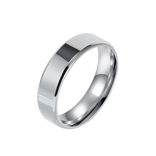 OAKKY Herren Damen Edelstahl Einfache Solide Doppelt Abgeschrägte Kante Bogen Glatt Poliert Paar Verlobungsring Charm Titan Schmuck 6MM Silber Größe 68 (21.6) von OAKKY