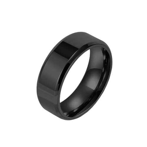 OAKKY Herren Damen Edelstahl Einfache Solide Doppelt Abgeschrägte Kante Bogen Glatt Poliert Paar Verlobungsring Charm Titan Schmuck 8MM Blau Größe 68 (21.6) von OAKKY