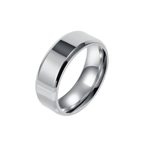 OAKKY Herren Damen Edelstahl Einfache Solide Doppelt Abgeschrägte Kante Bogen Glatt Poliert Paar Verlobungsring Charm Titan Schmuck 8MM Silber Größe 60 (19.1) von OAKKY
