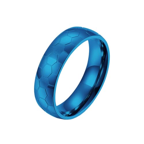OAKKY Herren Damen Edelstahl Fußball Muster Gravierter Ring Sport Souvenir Geschenke für Ihn Personalisiert Hip Hop Band Schmuck Blau Größe 68 (21.6) von OAKKY
