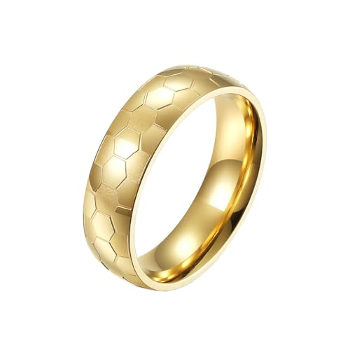 OAKKY Herren Damen Edelstahl Fußball Muster Gravierter Ring Sport Souvenir Geschenke für Ihn Personalisiert Hip Hop Band Schmuck Gold Größe 57 (18.1) von OAKKY