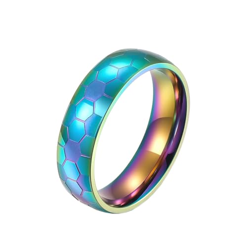OAKKY Herren Damen Edelstahl Fußball Muster Gravierter Ring Sport Souvenir Geschenke für Ihn Personalisiert Hip Hop Band Schmuck Mehrfarben Größe 54 (17.2) von OAKKY