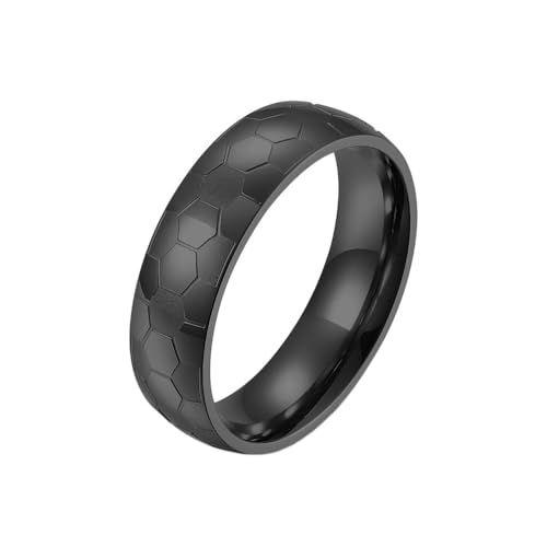 OAKKY Herren Damen Edelstahl Fußball Muster Gravierter Ring Sport Souvenir Geschenke für Ihn Personalisiert Hip Hop Band Schmuck Schwarz Größe 57 (18.1) von OAKKY