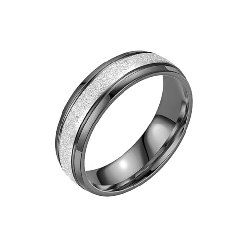 OAKKY Herren Damen Edelstahl Gebürsteter Mittelband Ring Zart Minimalistisch Matt und Glänzend Kontrast Verlobungsring Silber Schwarz Größe 70 (22.3) von OAKKY