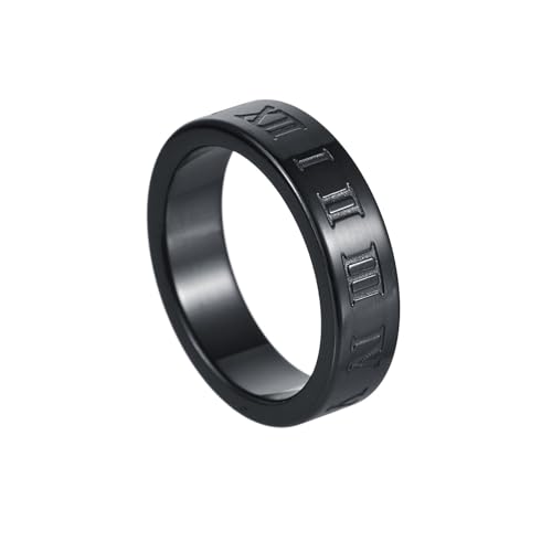 OAKKY Herren Damen Edelstahl Gothic Römische Ziffer Polierte Hochzeit Paar Ring Hip Hop Versprechen Schmuck 6MM Schwarz Größe 68 (21.6) von OAKKY