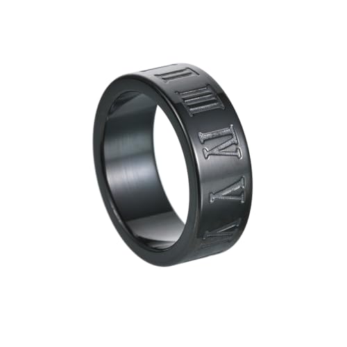 OAKKY Herren Damen Edelstahl Gothic Römische Ziffer Polierte Hochzeit Paar Ring Hip Hop Versprechen Schmuck 8MM Schwarz Größe 68 (21.6) von OAKKY