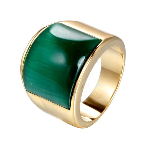OAKKY Herren Damen Edelstahl Großer Achat Edelstein Geburtsstein Ziron Verlobungsring Charmanter Kristall Cocktail Party Schmuck Gold Grüner Stein Größe 60 (19.1) von OAKKY