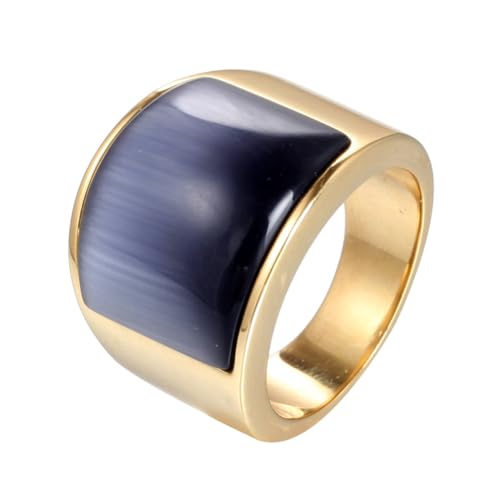 OAKKY Herren Damen Edelstahl Großer Achat Edelstein Geburtsstein Ziron Verlobungsring Charmanter Kristall Cocktail Party Schmuck Gold Light Purple Stein Größe 62 (19.7) von OAKKY