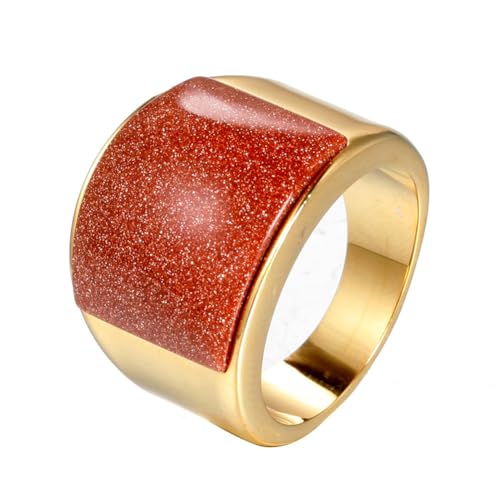 OAKKY Herren Damen Edelstahl Großer Achat Edelstein Geburtsstein Ziron Verlobungsring Charmanter Kristall Cocktail Party Schmuck Gold Orange Stein Größe 65 (20.7) von OAKKY