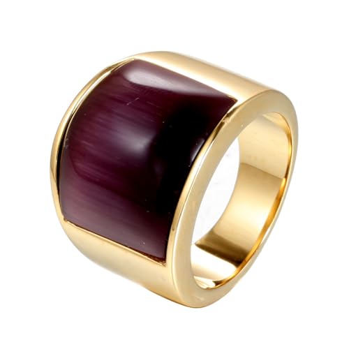OAKKY Herren Damen Edelstahl Großer Achat Edelstein Geburtsstein Ziron Verlobungsring Charmanter Kristall Cocktail Party Schmuck Gold Violett Stein Größe 68 (21.6) von OAKKY