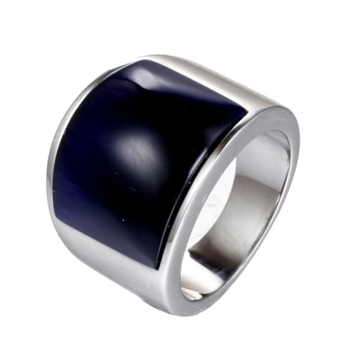 OAKKY Herren Damen Edelstahl Großer Achat Edelstein Geburtsstein Ziron Verlobungsring Charmanter Kristall Cocktail Party Schmuck Silber Hellschwarzer Stein Größe 60 (19.1) von OAKKY