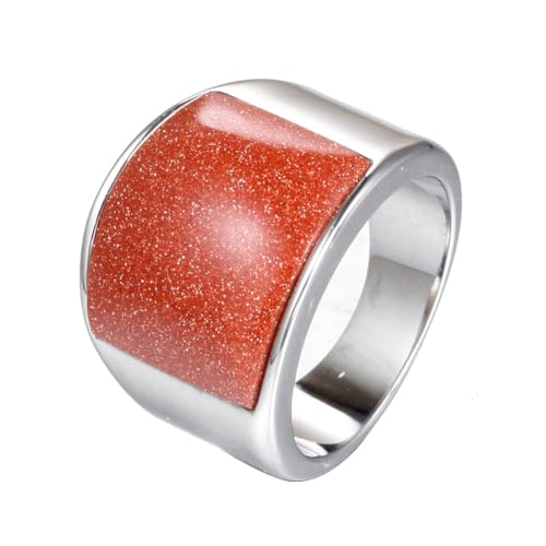 OAKKY Herren Damen Edelstahl Großer Achat Edelstein Geburtsstein Ziron Verlobungsring Charmanter Kristall Cocktail Party Schmuck Silber-Orange-Stein Größe 54 (17.2) von OAKKY
