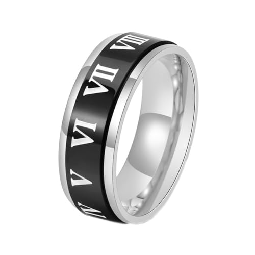 OAKKY Herren Damen Edelstahl Hip Hop Römische Zahl Drehbar Poliert Angst Ring Motorrad Biker Zeigefinger Band Schwarz Größe 57 (18.1) von OAKKY
