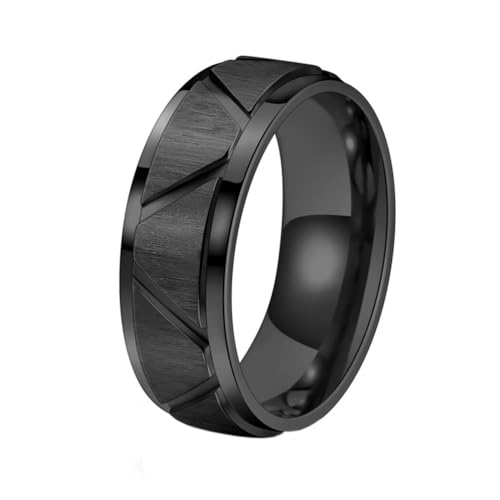 OAKKY Herren Damen Edelstahl Klassisch Graviert Geometrische Elemente Ring Einfach Schlicht Charms Pendler Fingerbänder Schwarz Größe 68 (21.6) von OAKKY