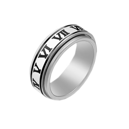 OAKKY Herren Damen Edelstahl Klassisches Römisches Zahlen-Sorgen-Ratotable-Ehering-drehbares Zeigefingerband Schwarz Größe 62 (19.7) von OAKKY