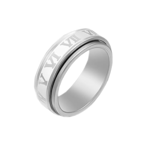 OAKKY Herren Damen Edelstahl Klassisches Römisches Zahlen-Sorgen-Ratotable-Ehering-drehbares Zeigefingerband Silber Größe 57 (18.1) von OAKKY