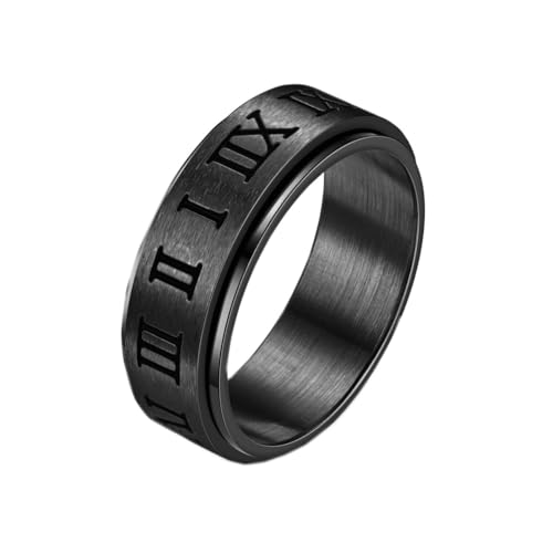 OAKKY Herren Damen Edelstahl Matte römische Ziffern Angst drehbarer Ring Hochzeit Finger Schmuck Schwarz Größe 65 (20.7) von OAKKY