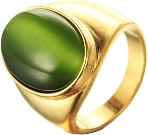OAKKY Herren Damen Edelstahl Oval Mehrfarbig Edelstein Ring Klassisch Einfach Schlicht Hochzeit Verlobung Schmuck Gold Hellgrün Größe 54 (17.2) von OAKKY