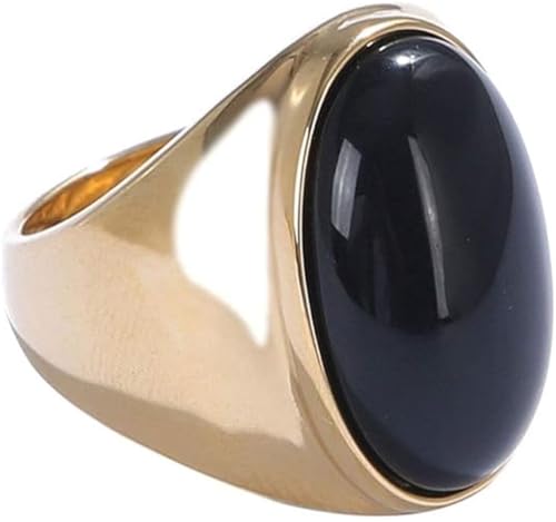 OAKKY Herren Damen Edelstahl Oval Mehrfarbig Edelstein Ring Klassisch Einfach Schlicht Hochzeit Verlobung Schmuck Gold Schwarz Größe 60 (19.1) von OAKKY